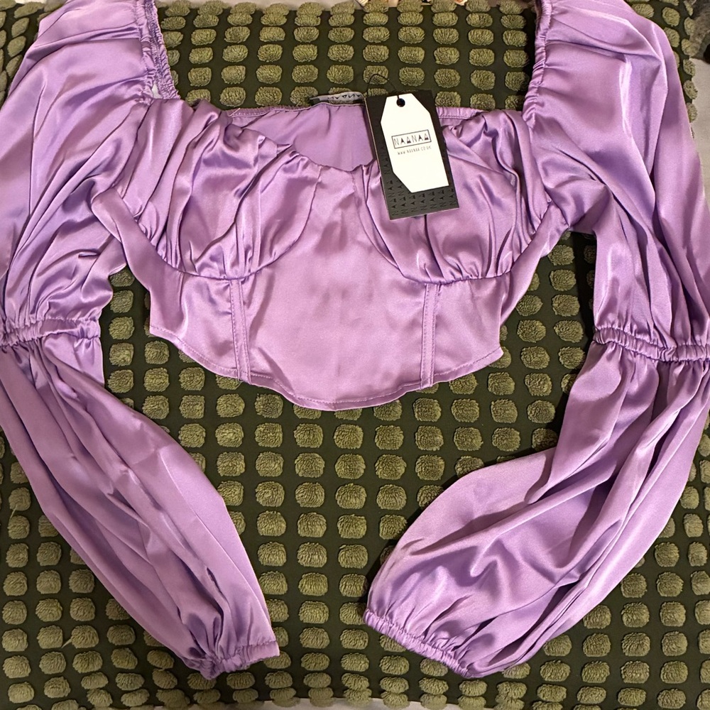 NaaNaa satin bustier crop top in purple